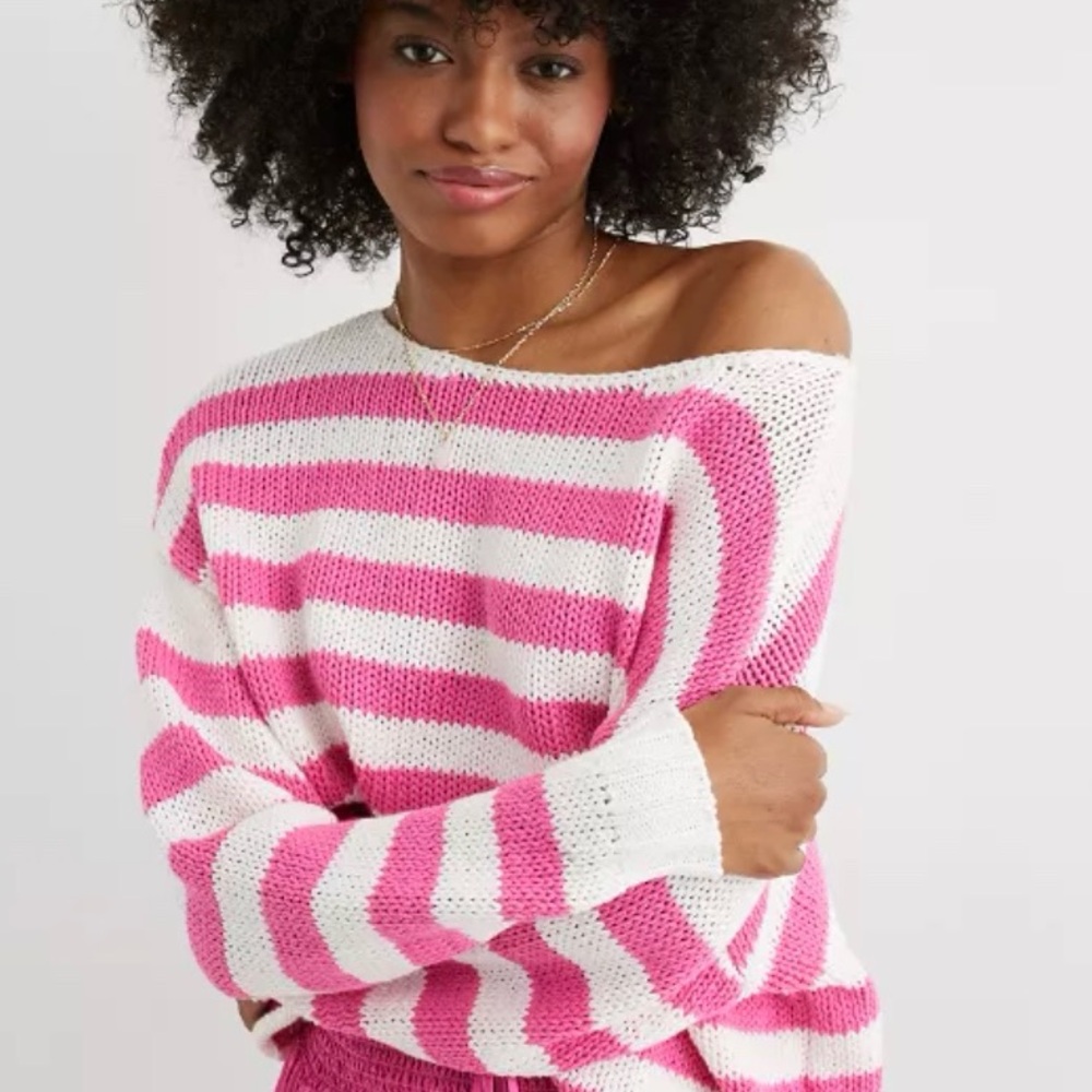 Aerie off the shoulder oversized sweater pink